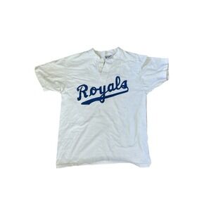 Vtg 1980s Hanes Beefy Single Stitch Kansas City Royals Three Button T-shirt Sz L